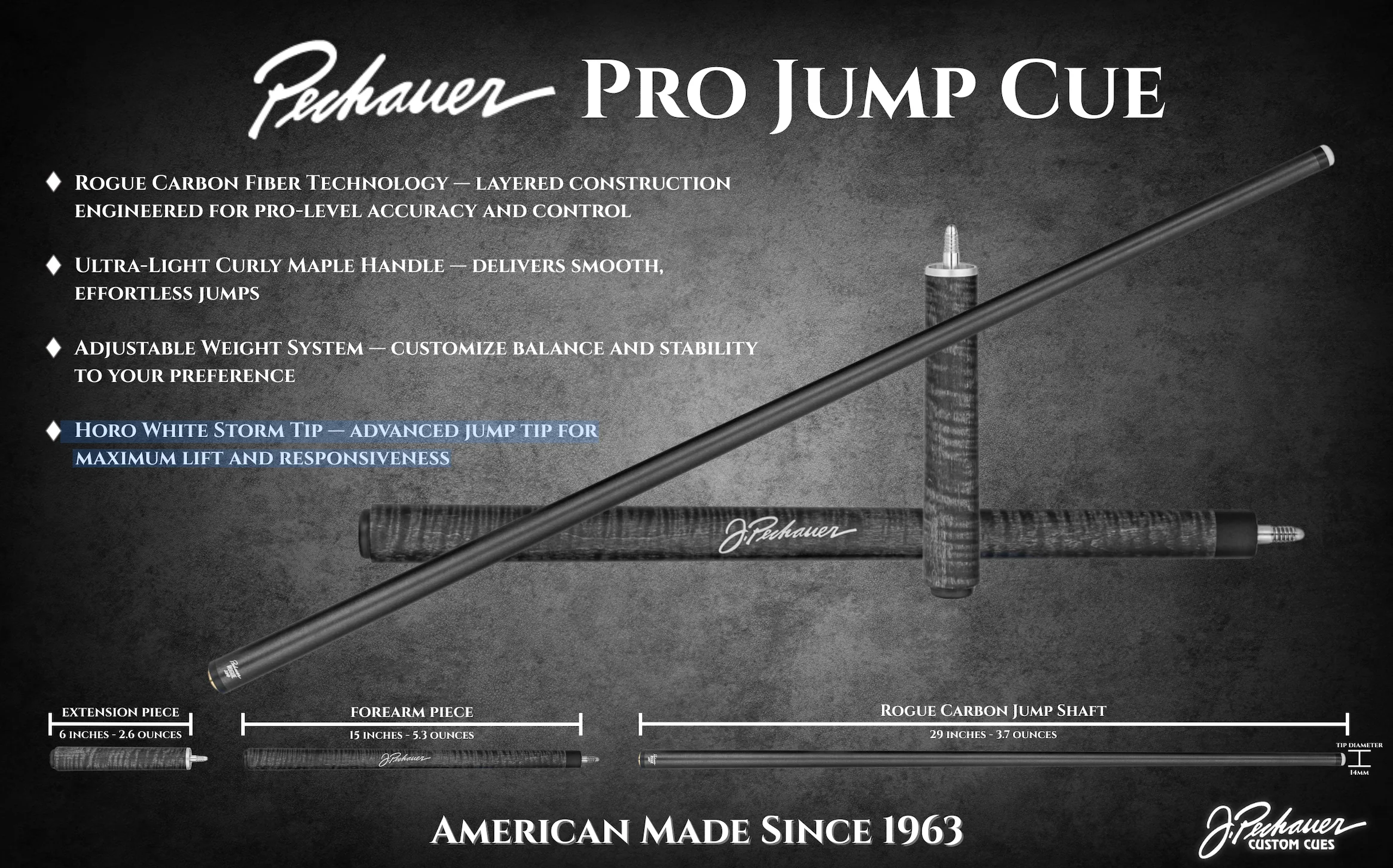 J. Pechauer Pro Jump Cue w/ Rogue Carbon - Image 3