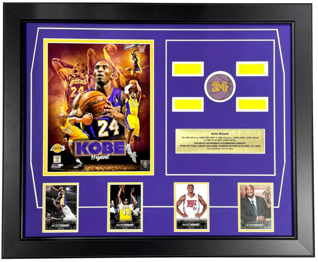 Kobe Bryant Final Lakers Game Used Authentic Confetti Collage Framed #D/824 - Image 2