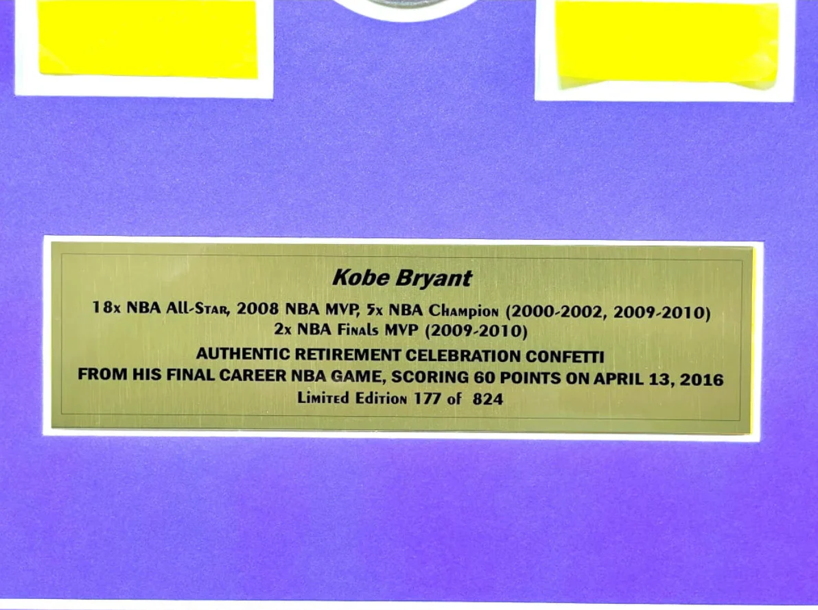Kobe Bryant Final Lakers Game Used Authentic Confetti Collage Framed #D/824 - Image 5