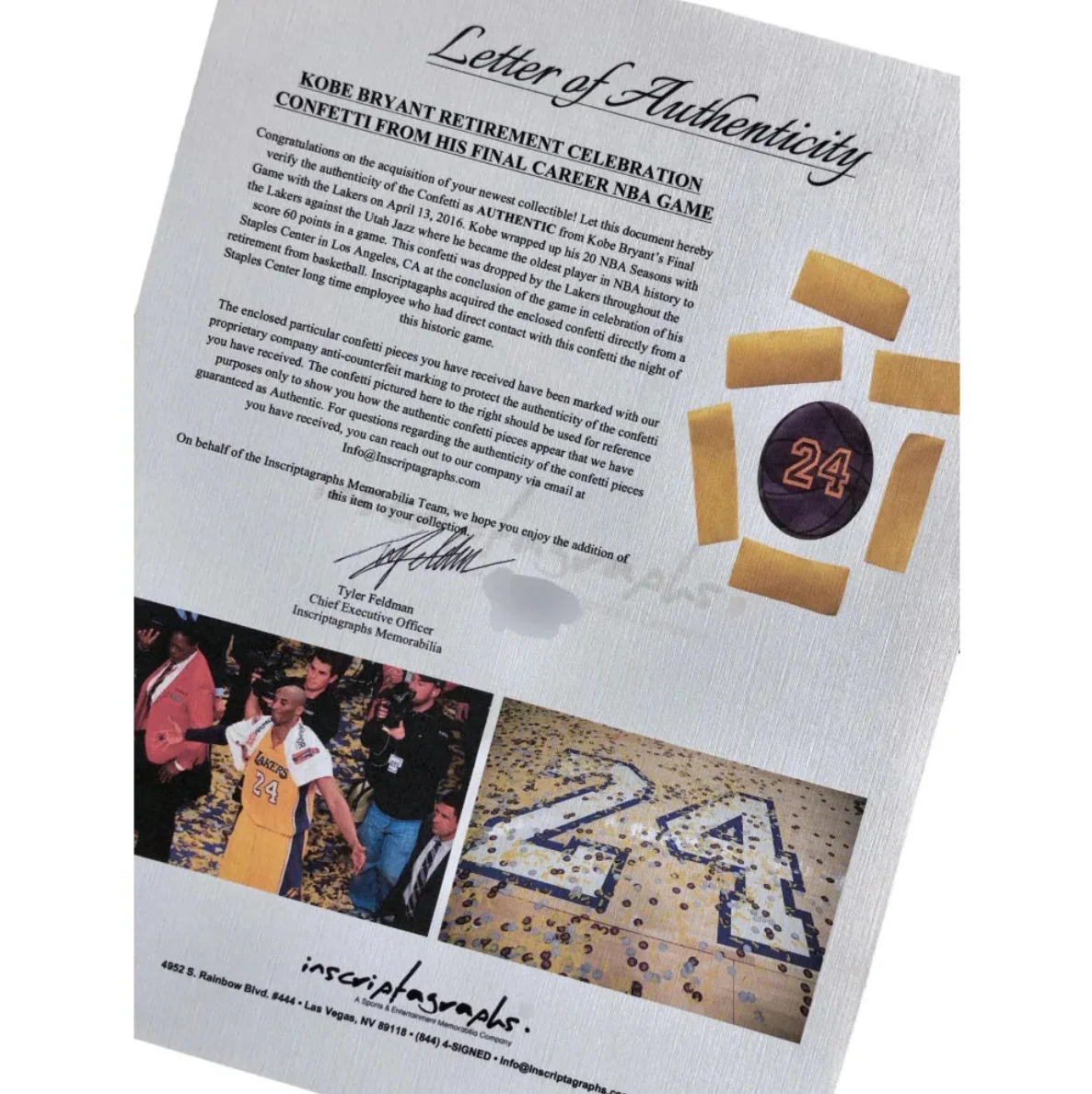 Kobe Bryant Final Lakers Game Used Authentic Confetti Collage Framed #D/824 - Image 8