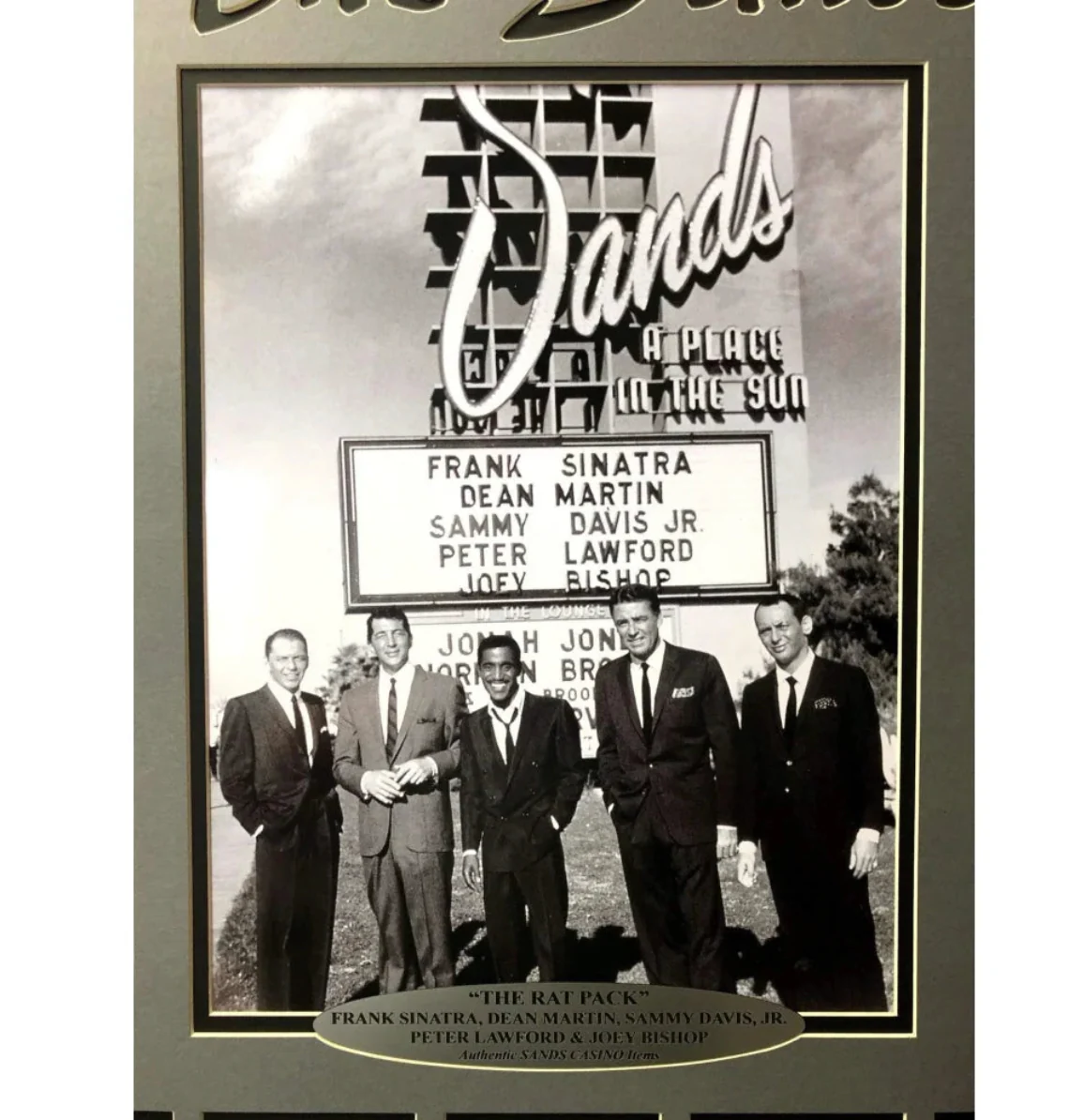 Rat Pack Vegas Collage W/ Authentic Sands Playing Cards Framed Sign - Image 2
