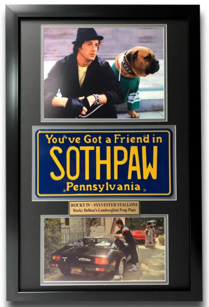 "Rocky IV" Sylvester Stallone Movie Car License Plate Framed Collage - Image 2