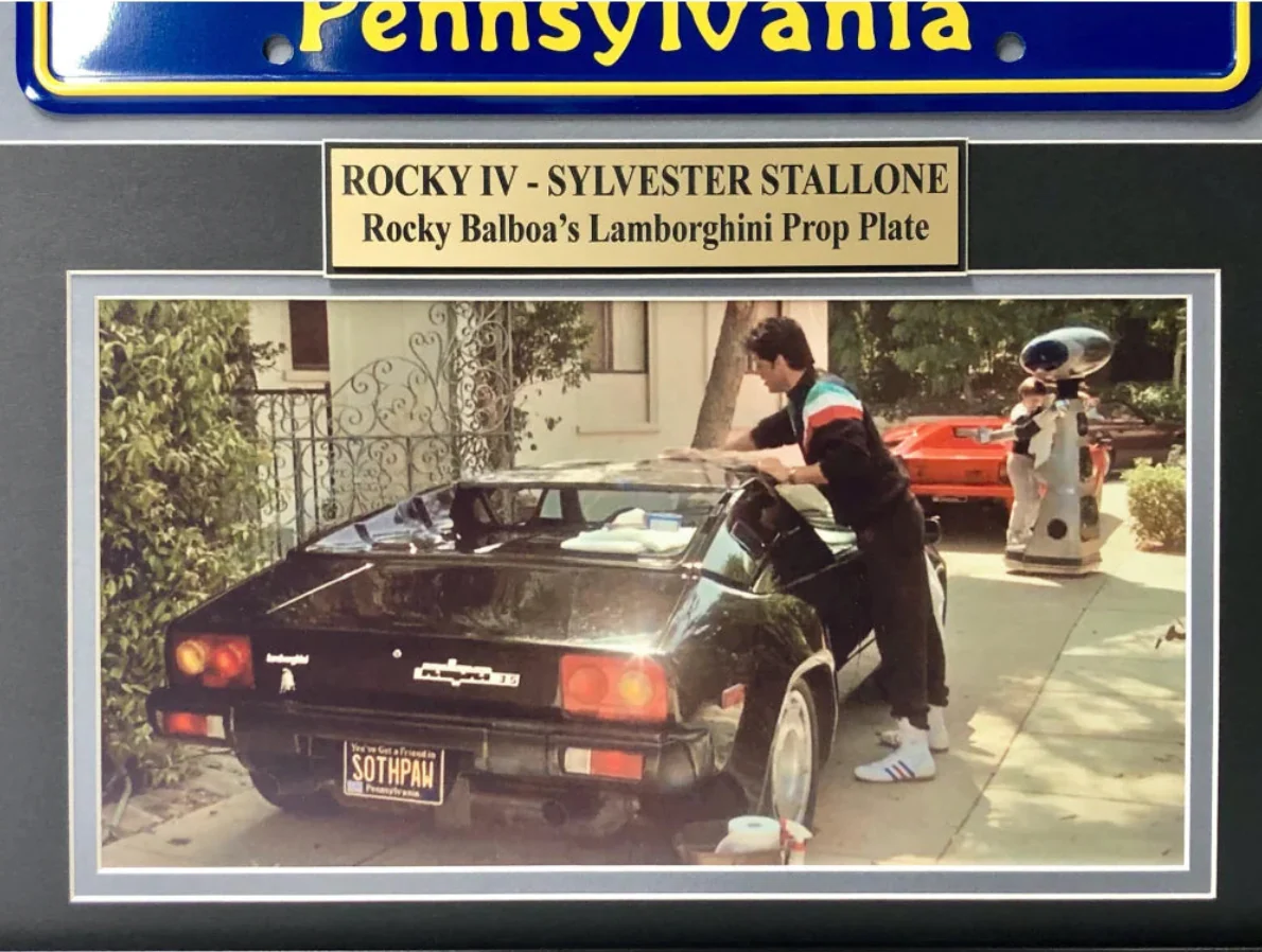 "Rocky IV" Sylvester Stallone Movie Car License Plate Framed Collage - Image 5